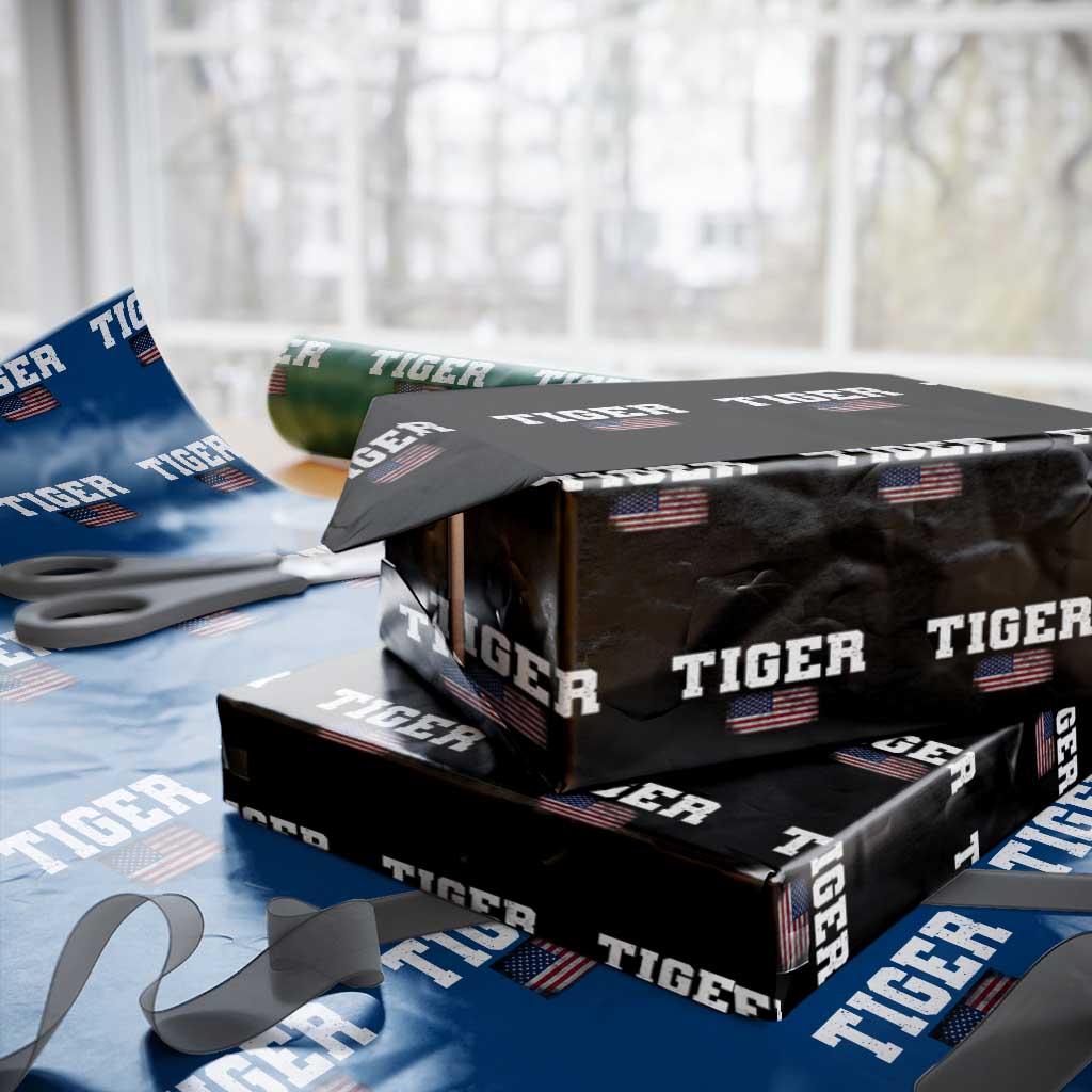 Classic Tigers Wrapping Paper Roll Retro Varsity Vintage Sports Team Name USA Flag - Wonder Print Shop