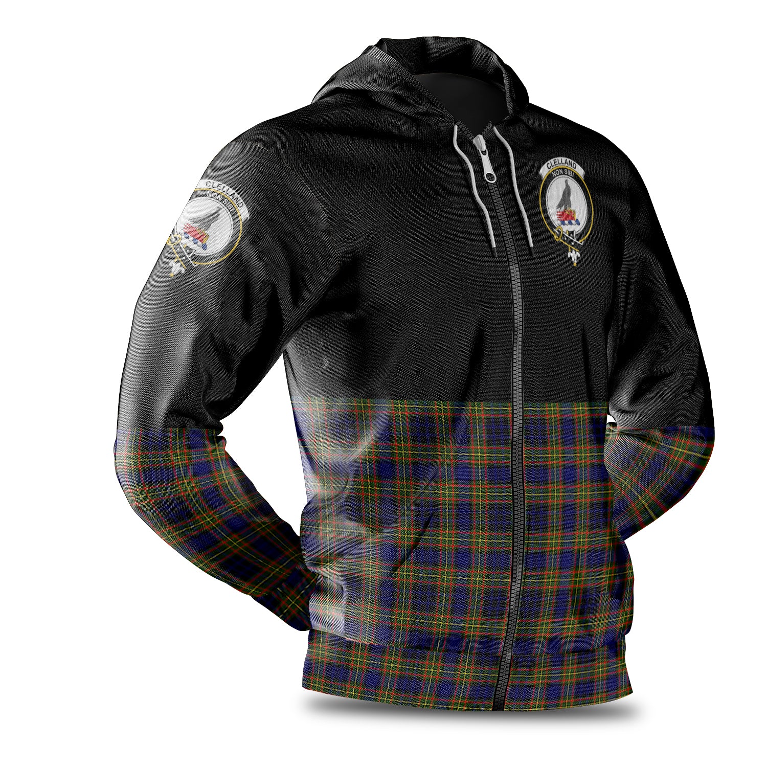 scottish-clelland-modern-clan-crest-half-of-tartan-hoodie