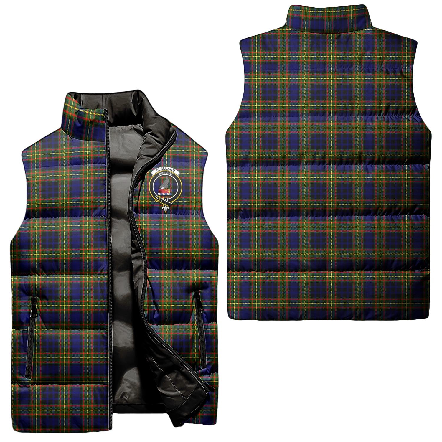 clelland-modern-clan-puffer-vest-family-crest-plaid-sleeveless-down-jacket