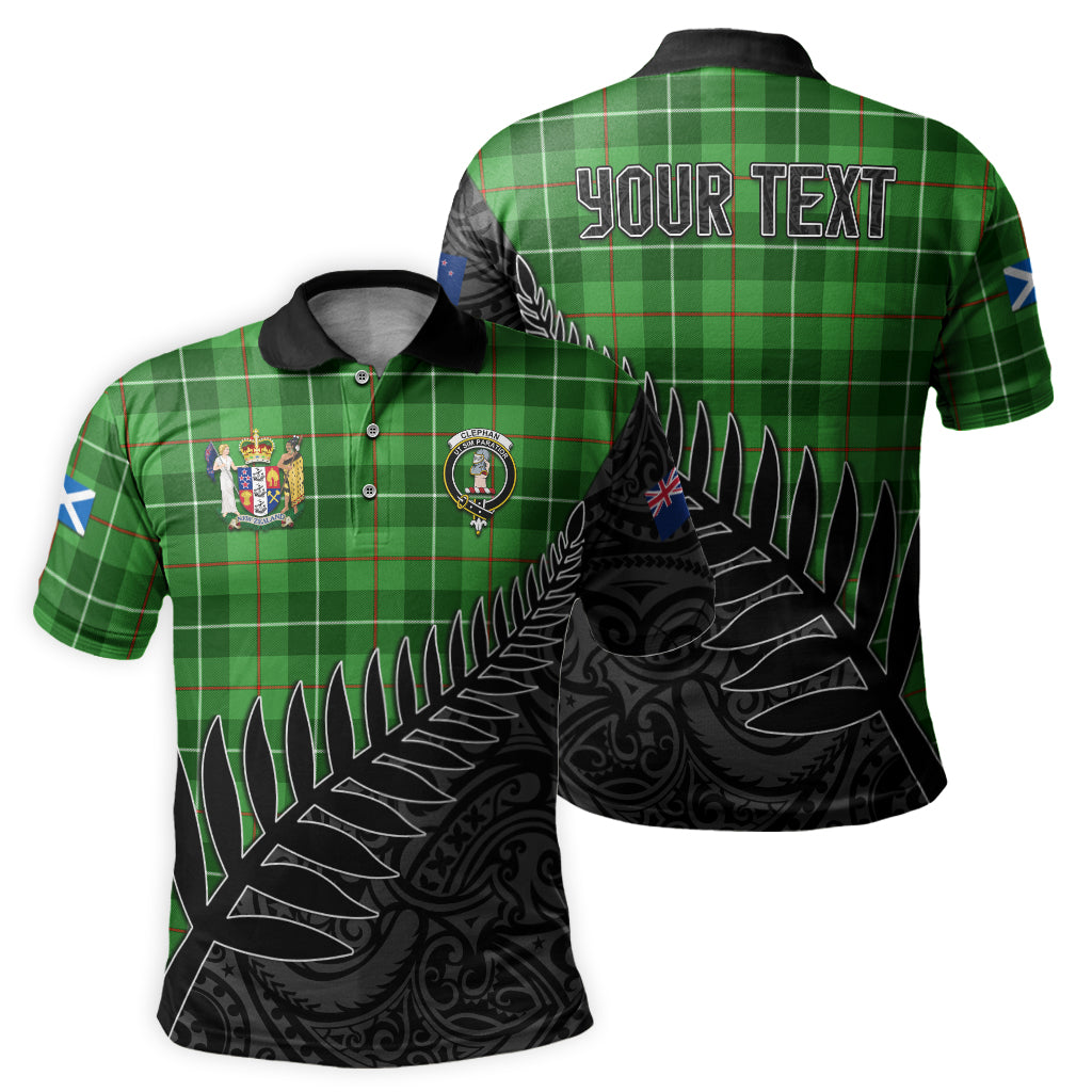 clephan-tartan-family-crest-golf-shirt-with-fern-leaves-and-coat-of-arm-of-new-zealand-personalized-your-name-scottish-tatan-polo-shirt