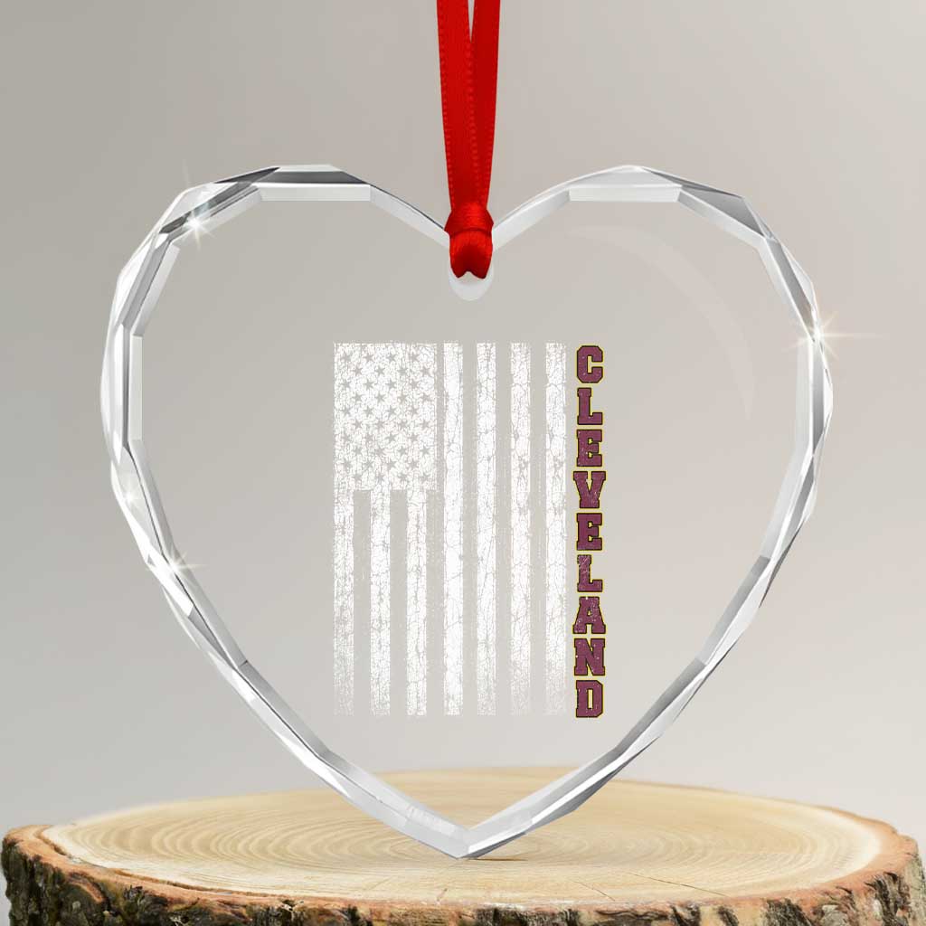 Cleveland Ohio State Pride Vintage American Flag Heart Crystal Glass Ornament Vintage American Flag Ohio State Pride