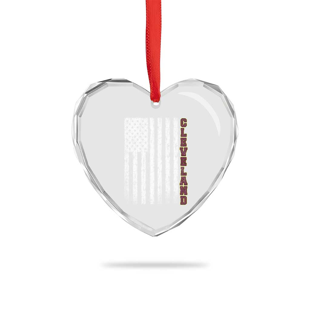 Cleveland Ohio State Pride Vintage American Flag Heart Crystal Glass Ornament Vintage American Flag Ohio State Pride
