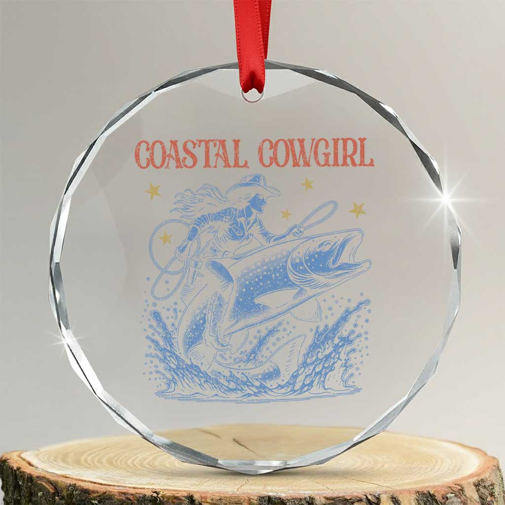 Coastal Cowgirl Crystal Glass Ornament Funny Western Country Rodeo Cowgirl Fishing TS10