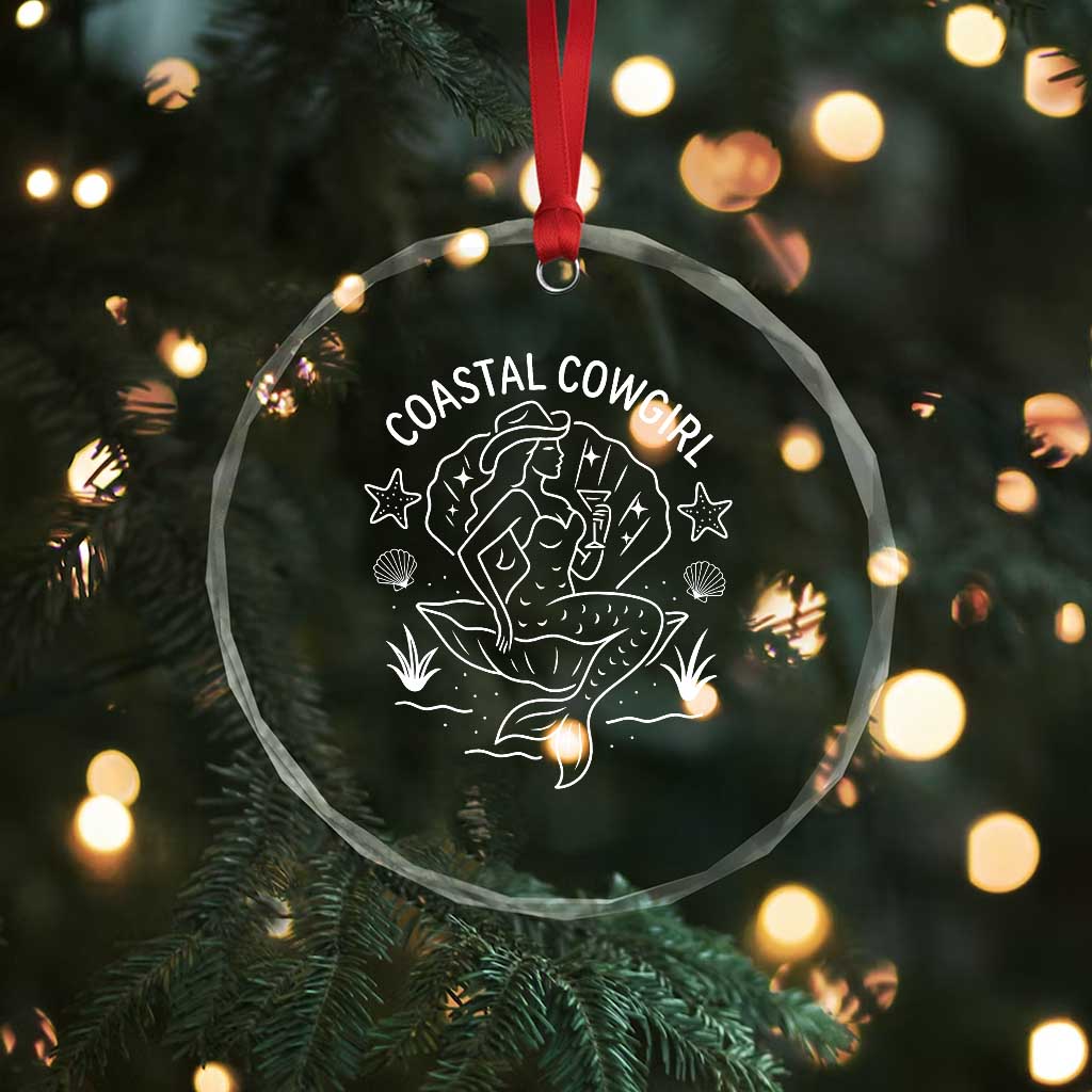 Coastal Cowgirl Crystal Glass Ornament Mermaid Rodeo Western Beach TS10