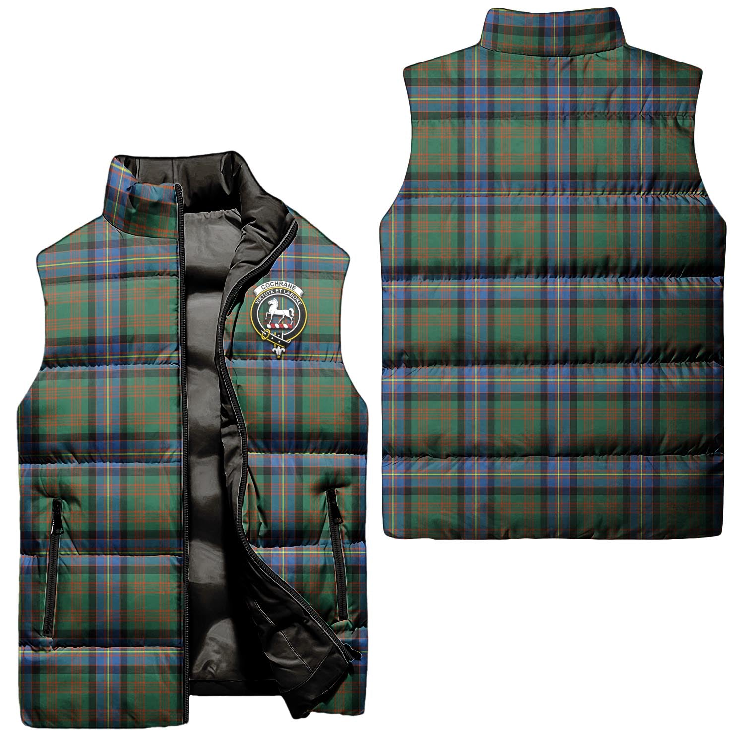 cochrane-ancient-clan-puffer-vest-family-crest-plaid-sleeveless-down-jacket