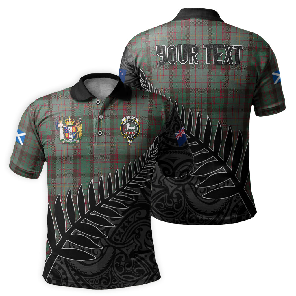 cochrane-hunting-tartan-family-crest-golf-shirt-with-fern-leaves-and-coat-of-arm-of-new-zealand-personalized-your-name-scottish-tatan-polo-shirt