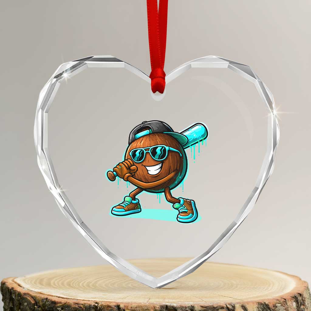 Coconut Baseball Player Heart Crystal Glass Ornament Funny Baseball Drip Ice Cream Fruit Humor