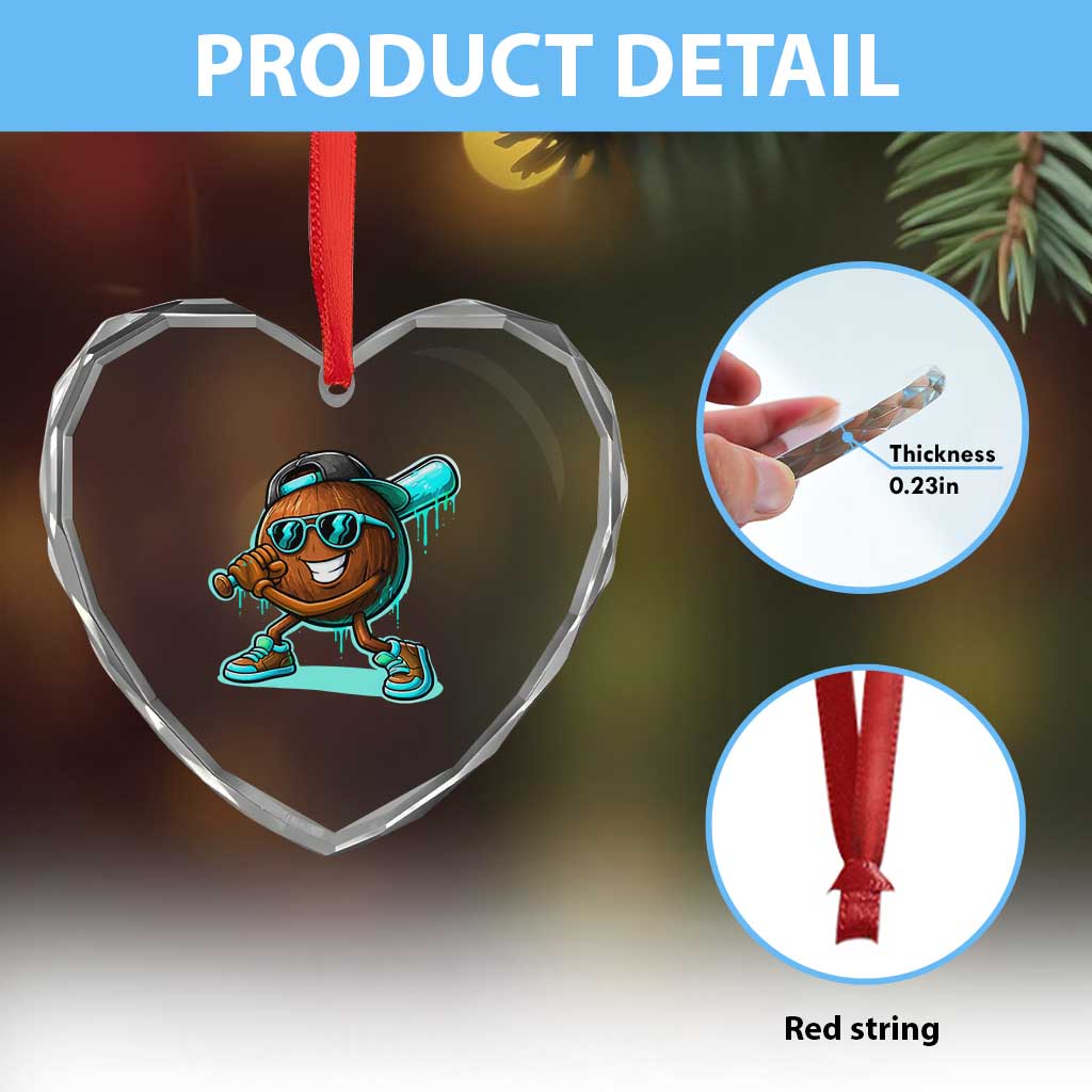 Coconut Baseball Player Heart Crystal Glass Ornament Funny Baseball Drip Ice Cream Fruit Humor