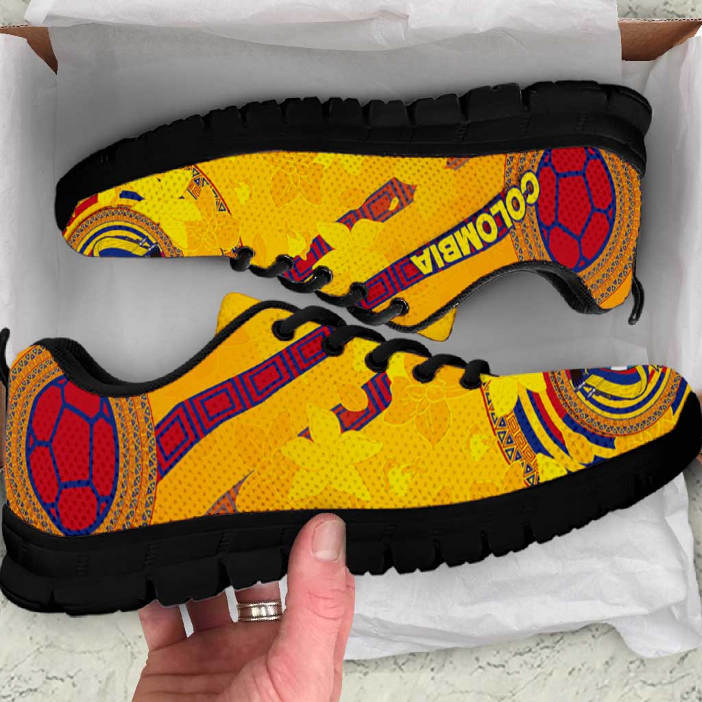 Colombia Football Sneakers Tropical Orchid Floral Pattern With National Coat Of Arms