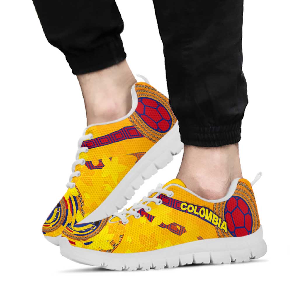 Colombia Football Sneakers Tropical Orchid Floral Pattern With National Coat Of Arms