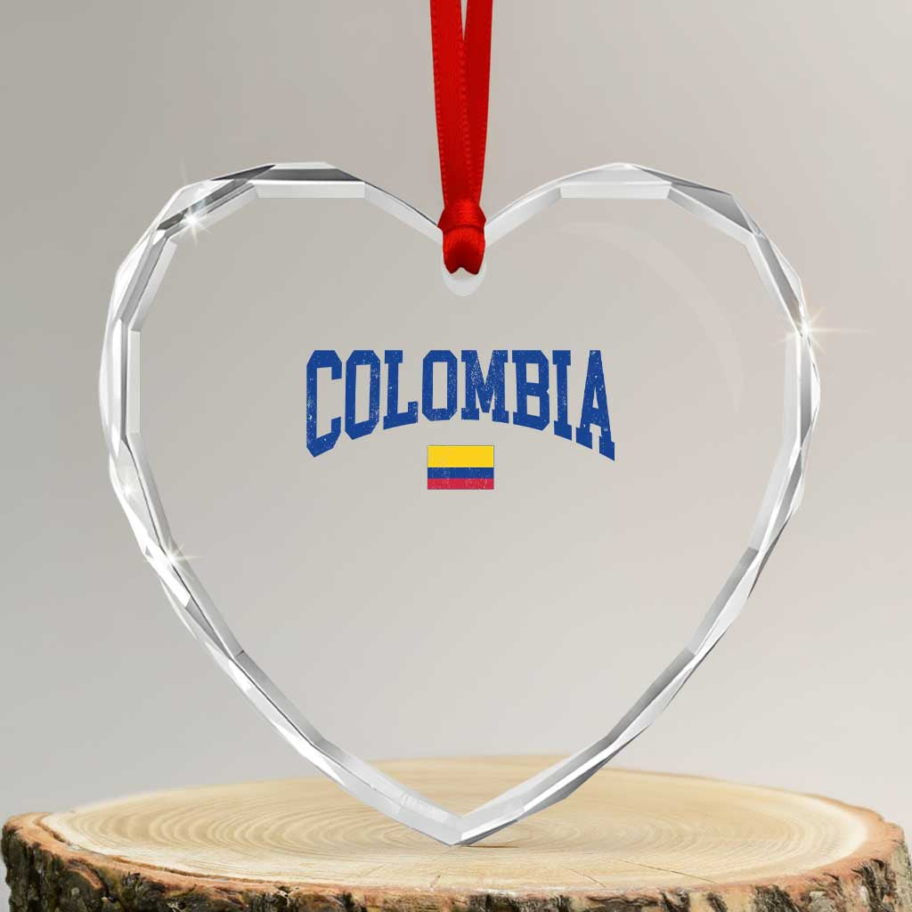 Colombia Football Throwback Design Vintage Colombian Flag Jersey Style Heart Crystal Glass Ornament