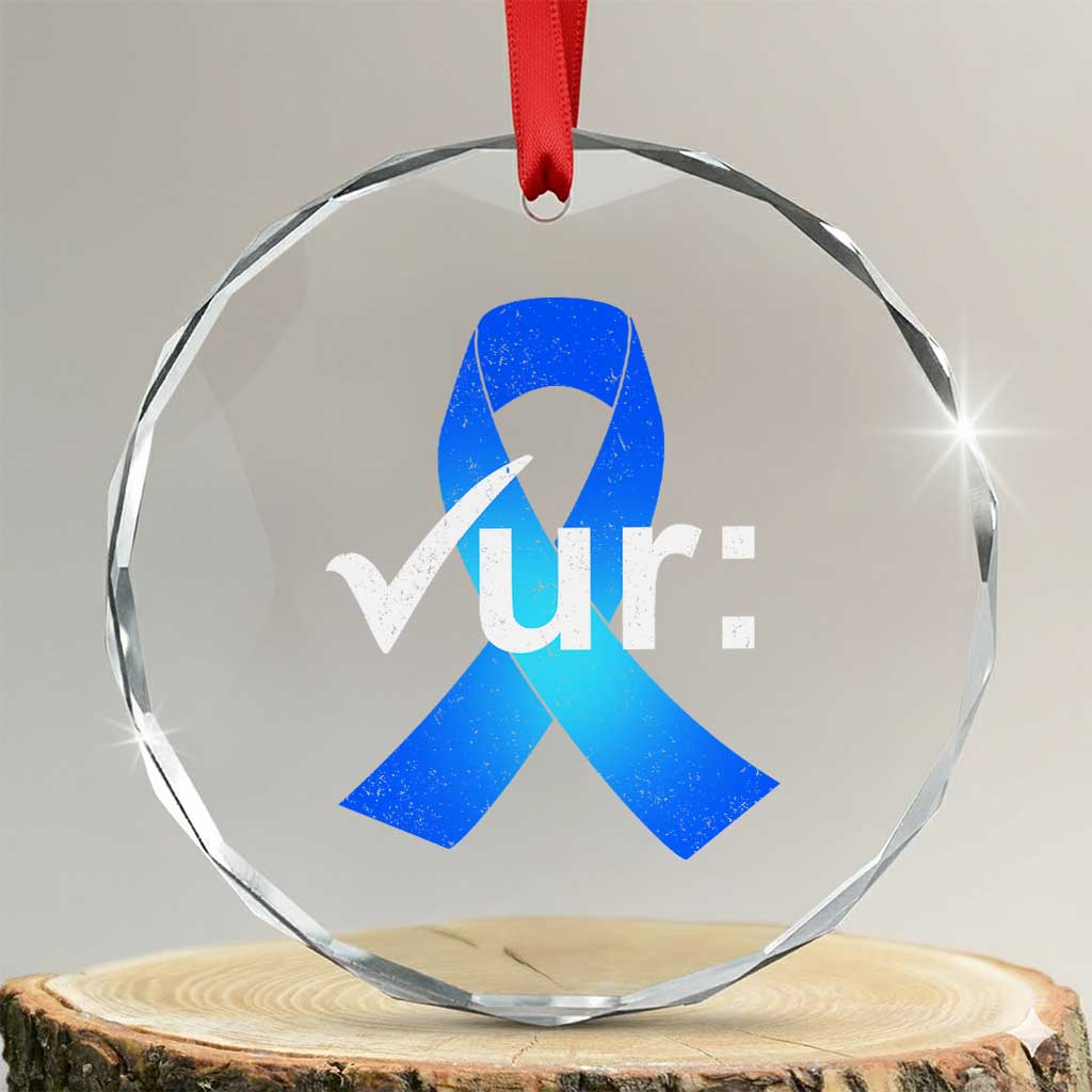 Colon Cancer Awareness Crystal Glass Ornament Blue Ribbon Colonoscopy Colorectal