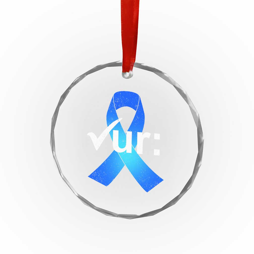 Colon Cancer Awareness Crystal Glass Ornament Blue Ribbon Colonoscopy Colorectal