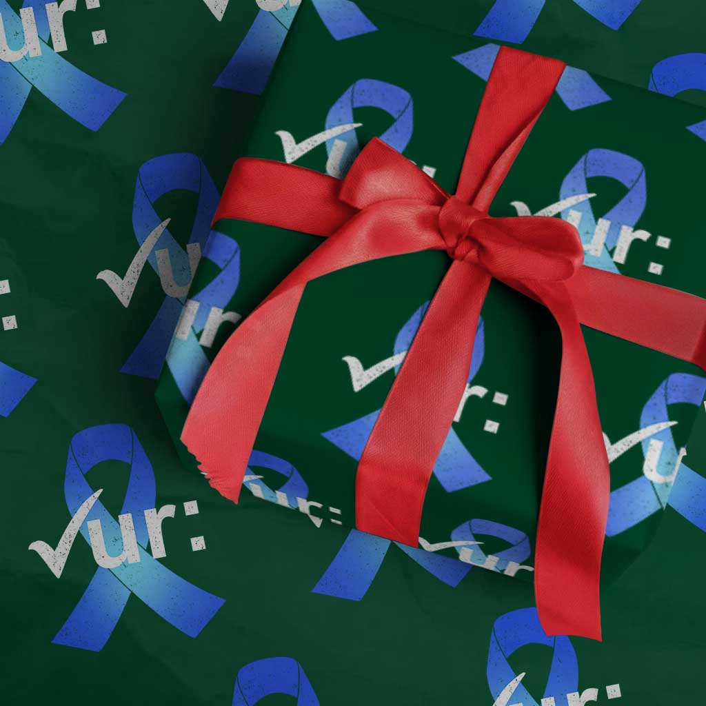 Colon Cancer Awareness Wrapping Paper Roll Blue Ribbon Colonoscopy Colorectal