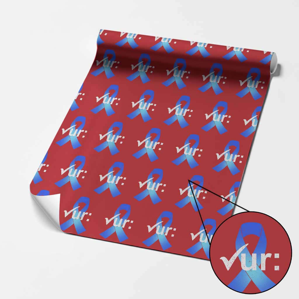 Colon Cancer Awareness Wrapping Paper Roll Blue Ribbon Colonoscopy Colorectal