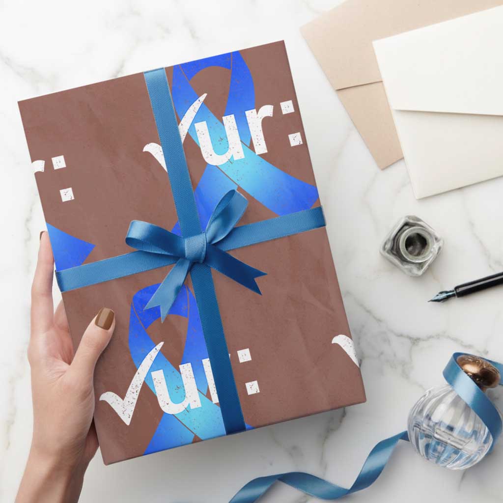 Colon Cancer Awareness Wrapping Paper Roll Blue Ribbon Colonoscopy Colorectal