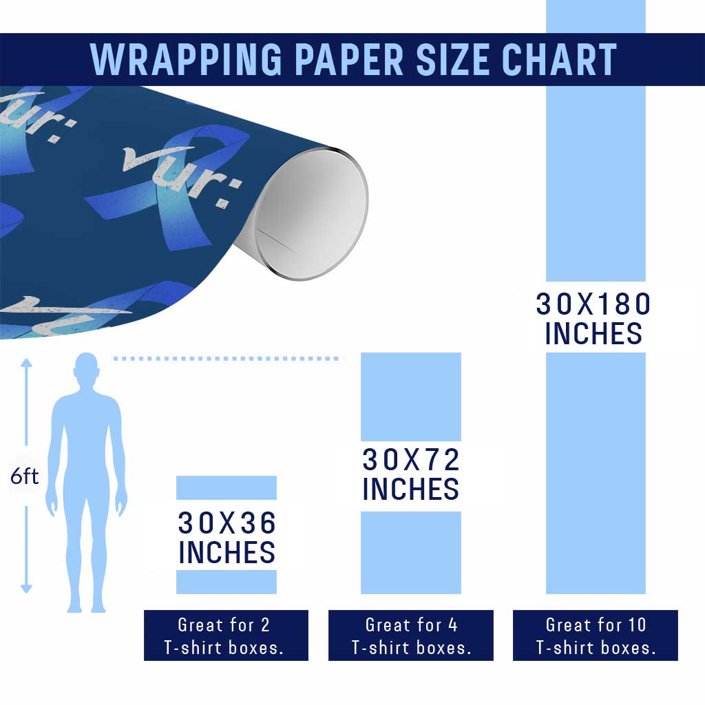 Colon Cancer Awareness Wrapping Paper Roll Blue Ribbon Colonoscopy Colorectal