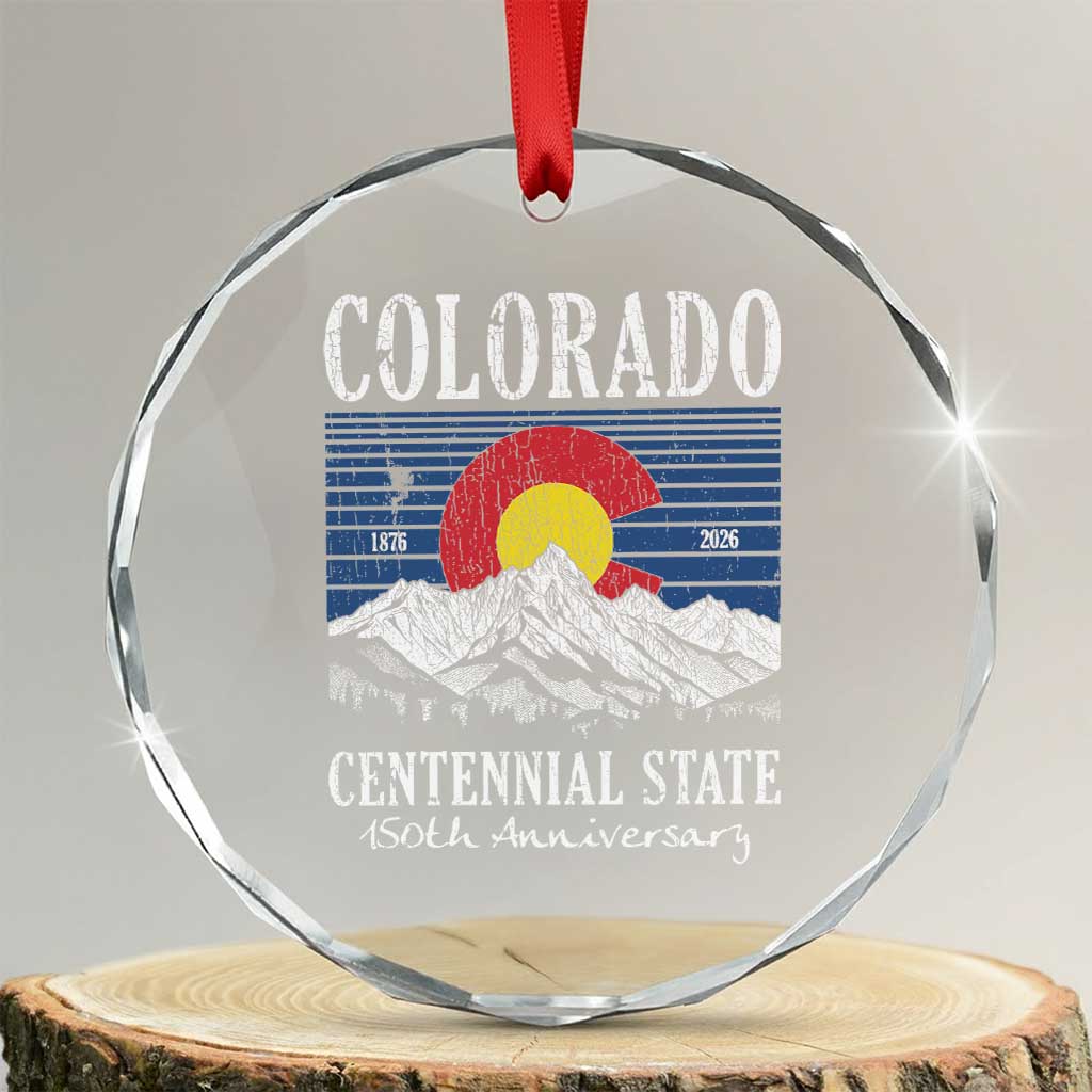 Colorado Centennial State 150th Anniversary Crystal Glass Ornament 1876 2026 Vintage Mountain Graphic