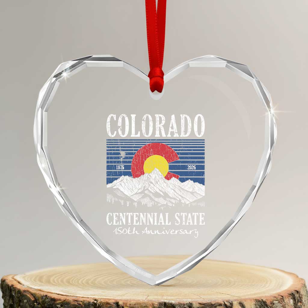 Colorado Centennial State 150th Anniversary Heart Crystal Glass Ornament 1876 2026 Vintage Mountain Graphic