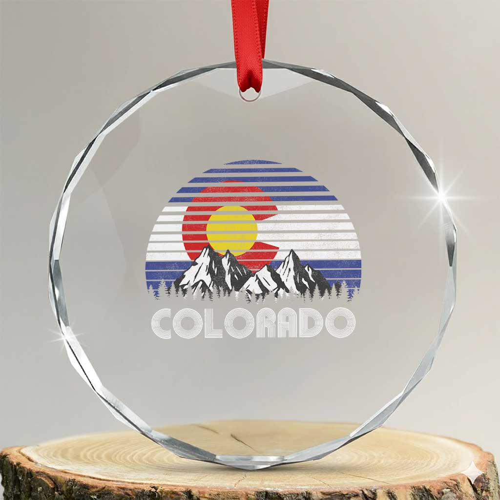Colorado Flag Mountain 70s Retro Patriotic Colorado State Day Crystal Glass Ornament - Wonder Print Shop