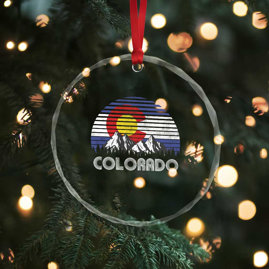 Colorado Flag Mountain 70s Retro Patriotic Colorado State Day Crystal Glass Ornament - Wonder Print Shop