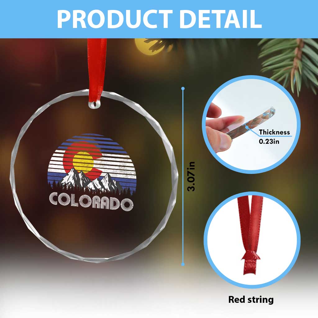 Colorado Flag Mountain 70s Retro Patriotic Colorado State Day Crystal Glass Ornament - Wonder Print Shop