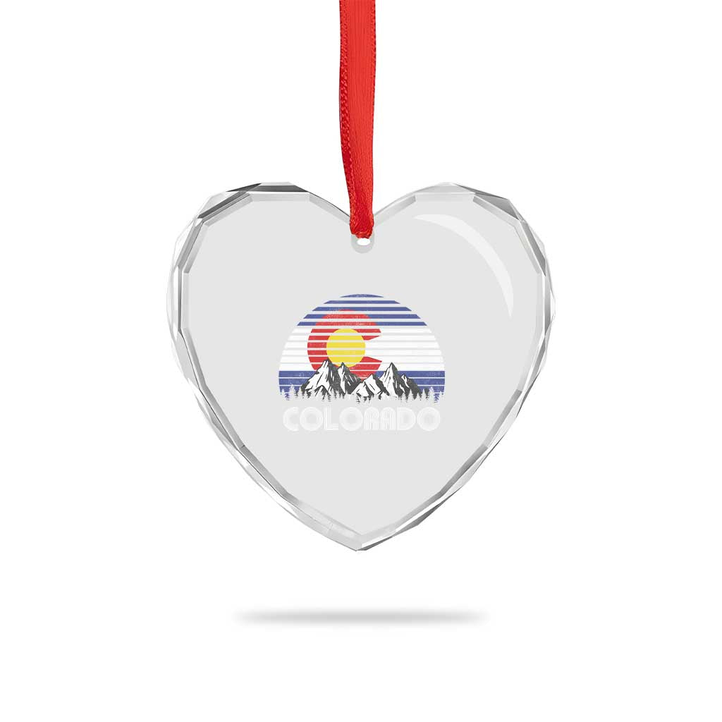 Colorado Flag Mountain 70s Retro Patriotic Colorado State Day Heart Crystal Glass Ornament - Wonder Print Shop