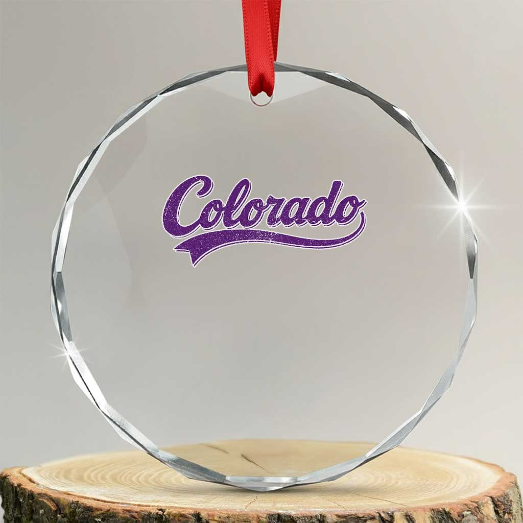 Colorado Purple Script Vintage State Pride Retro Sports Fan Graphic Crystal Glass Ornament