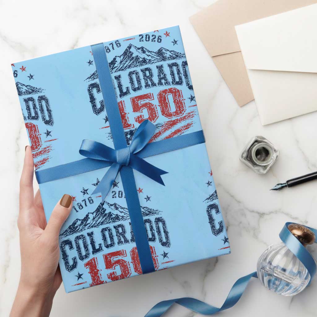 Colorado Rocky Mountains 150th Anniversary Wrapping Paper Roll Sesquicentennial 1876 2026 Patriotic Graphic
