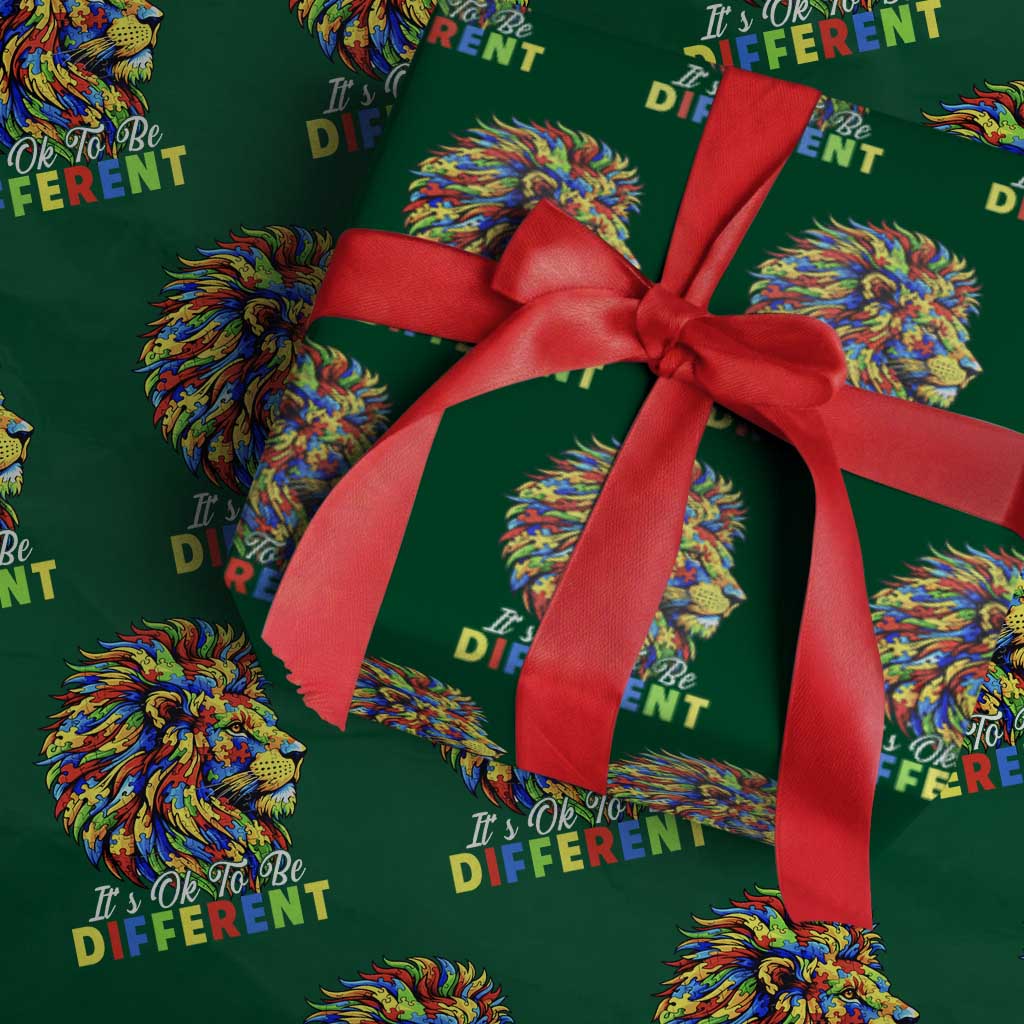 Colorful Autism Acceptance Lion Wrapping Paper Roll It Is Ok To Be Different Courageous Neurodiversity Support