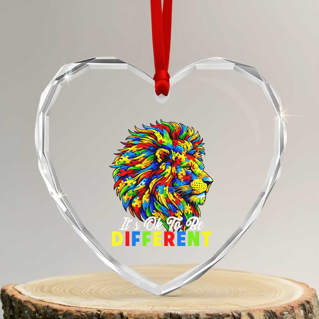 Colorful Autism Acceptance Lion Heart Crystal Glass Ornament It Is Ok To Be Different Courageous Neurodiversity Support