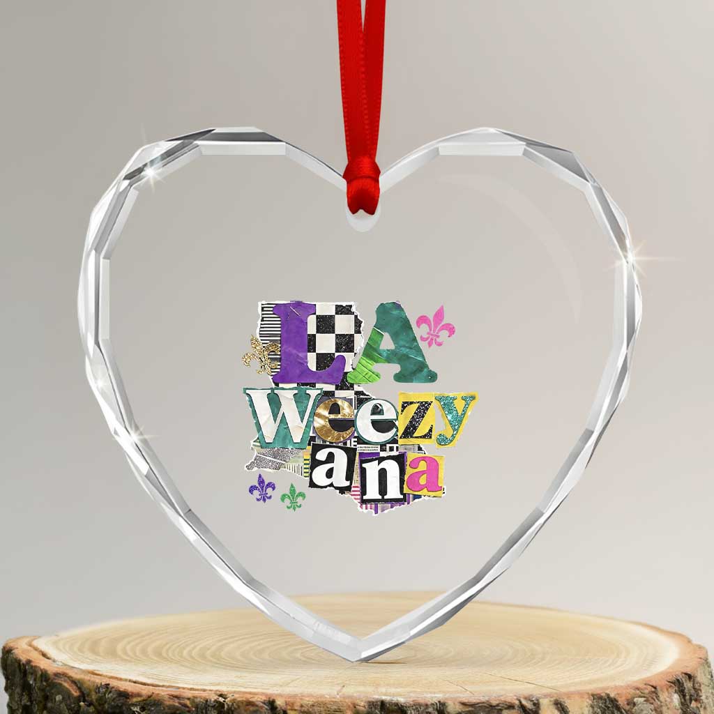 Colorful La-Weezi-ana Mardi Gras Louisiana Pride Heart Crystal Glass Ornament Funky Carnival Vibes
