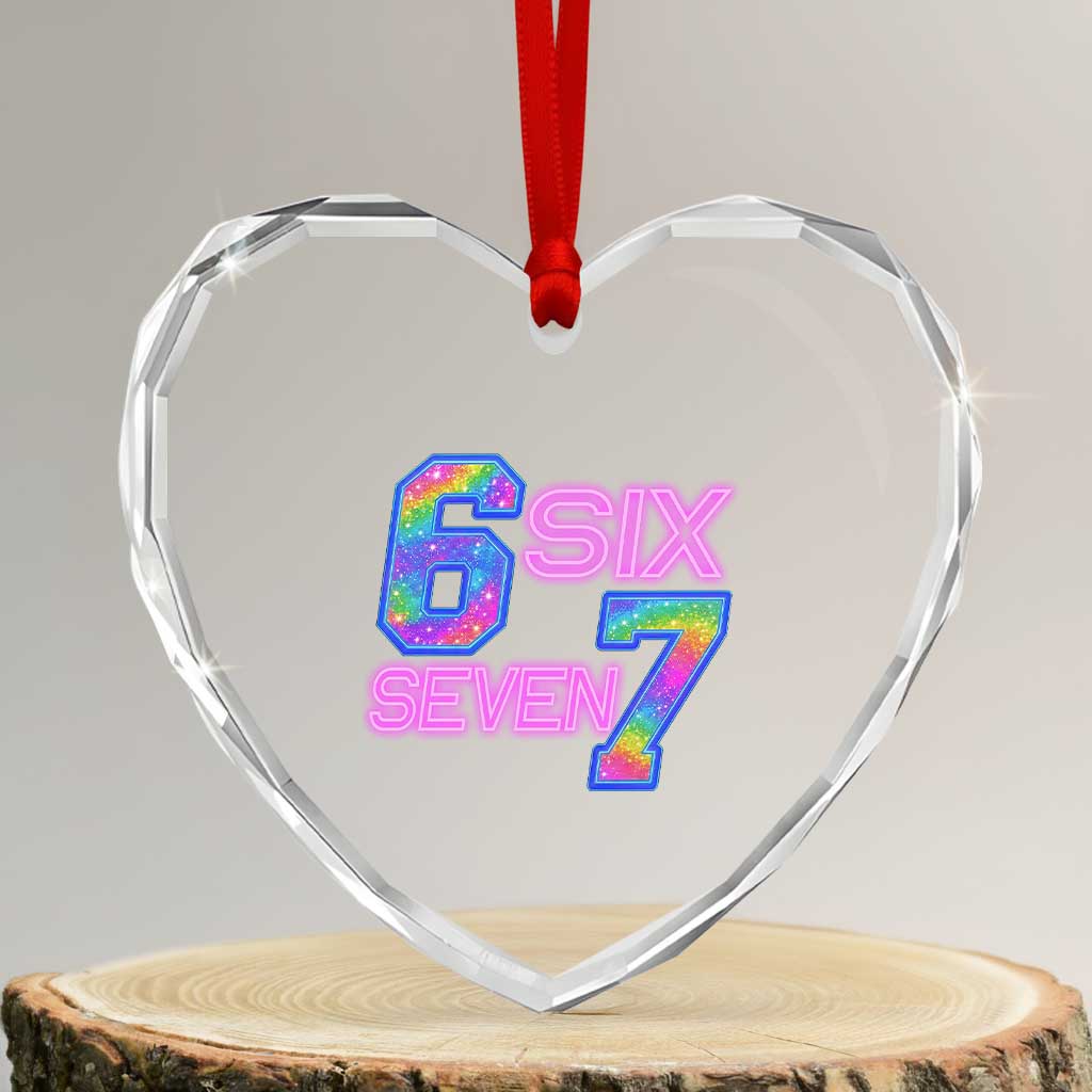 Colorful Neon Light Effect Heart Crystal Glass Ornament Six Seven Meme