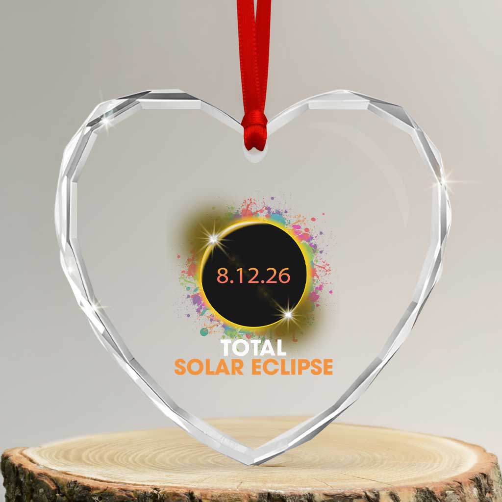 Colorful Paint Splatter 2026 Total Solar Eclipse Totality Astronomy Heart Crystal Glass Ornament
