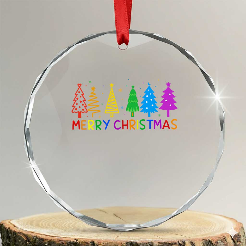 Colorful Rainbow Christmas Trees Crystal Glass Ornament Merry Xmas Fun Festive Holiday Pride Gift - Wonder Print Shop
