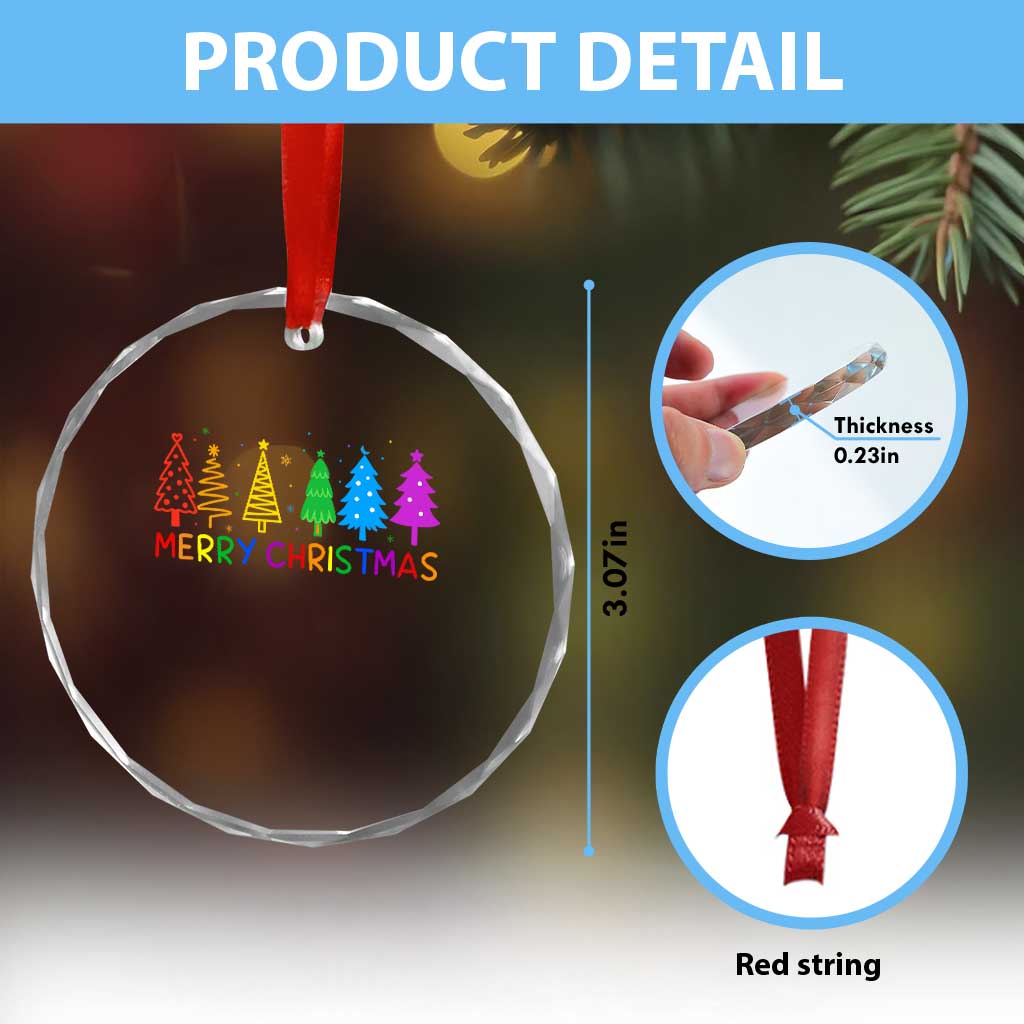 Colorful Rainbow Christmas Trees Crystal Glass Ornament Merry Xmas Fun Festive Holiday Pride Gift - Wonder Print Shop