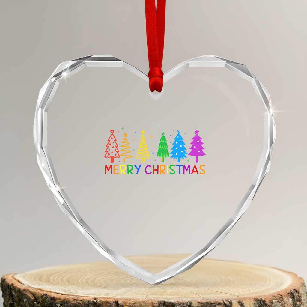 Colorful Rainbow Christmas Trees Heart Crystal Glass Ornament Merry Xmas Fun Festive Holiday Pride Gift - Wonder Print Shop