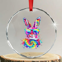 Colorful Tie Dye Bunny with Sunglasses Crystal Glass Ornament Cool Easter Rabbit Retro Hippie Vibe Graphic Gift