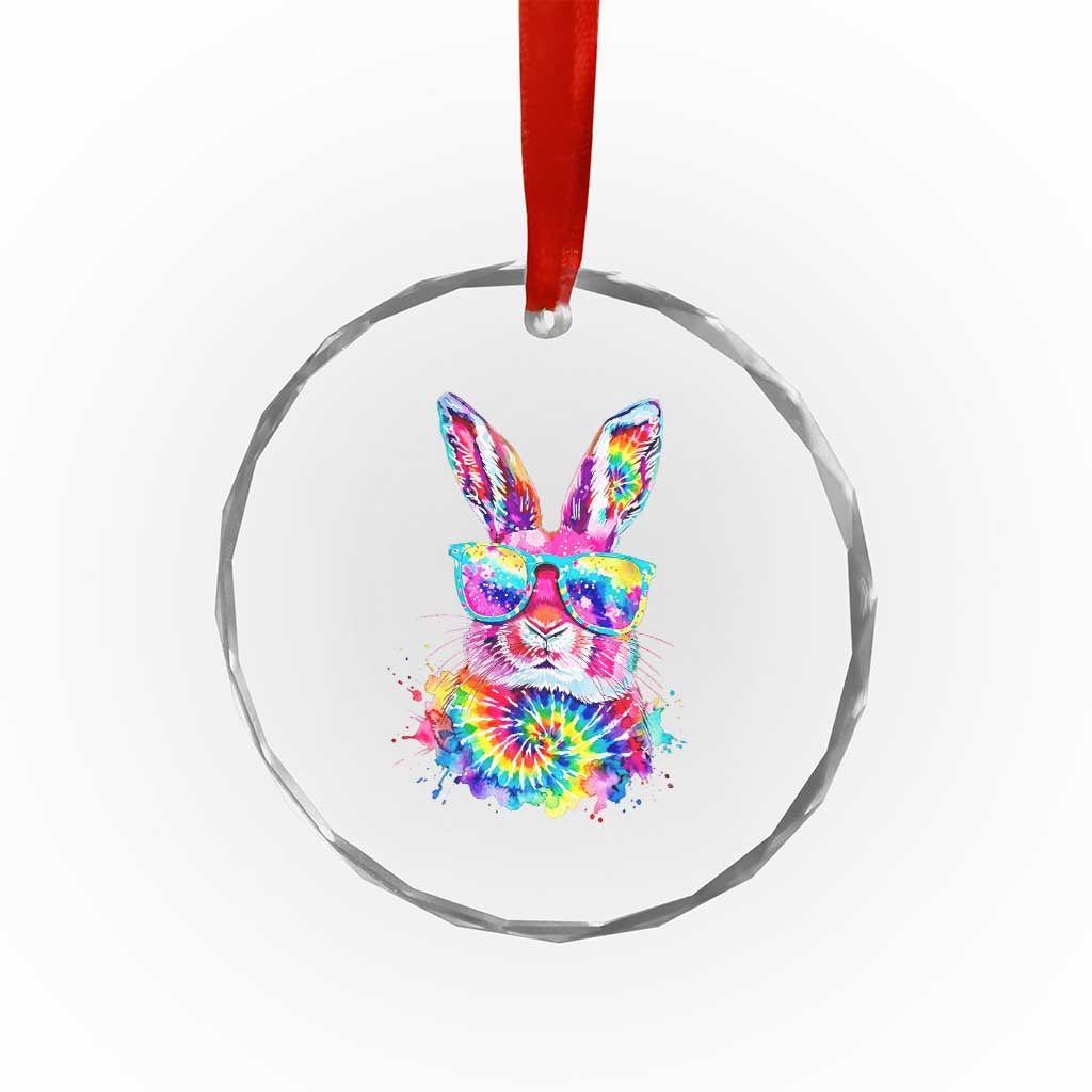Colorful Tie Dye Bunny with Sunglasses Crystal Glass Ornament Cool Easter Rabbit Retro Hippie Vibe Graphic Gift