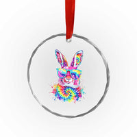 Colorful Tie Dye Bunny with Sunglasses Crystal Glass Ornament Cool Easter Rabbit Retro Hippie Vibe Graphic Gift