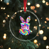 Colorful Tie Dye Bunny with Sunglasses Crystal Glass Ornament Cool Easter Rabbit Retro Hippie Vibe Graphic Gift