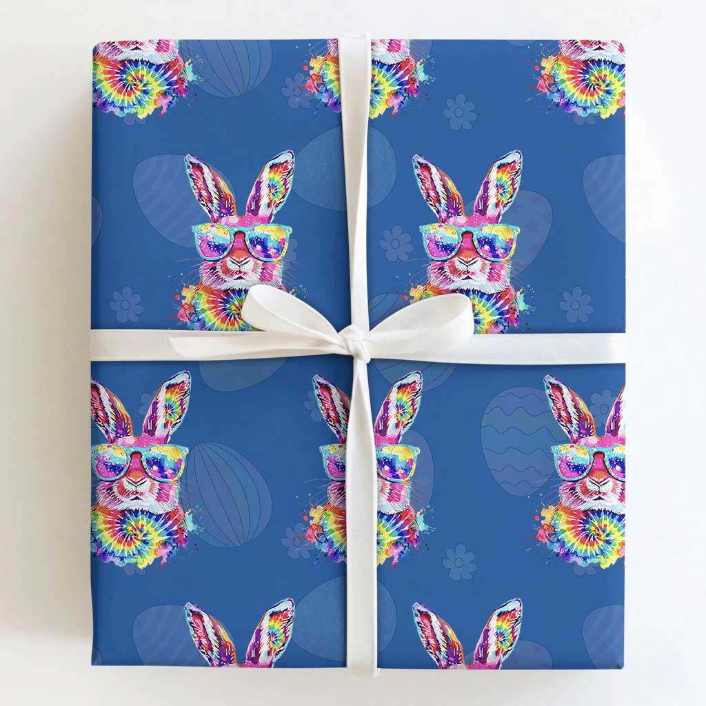 Colorful Tie Dye Bunny with Sunglasses Wrapping Paper Roll Cool Easter Rabbit Retro Hippie Vibe Graphic Gift