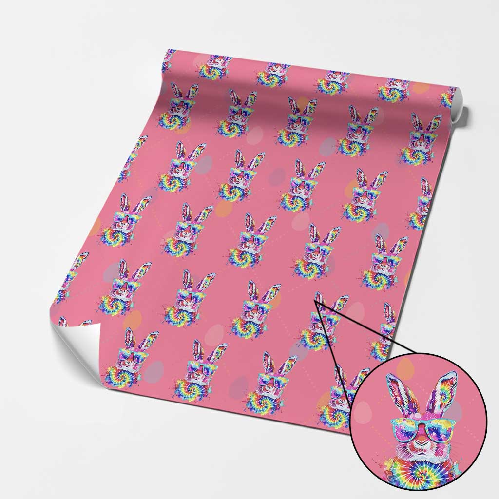 Colorful Tie Dye Bunny with Sunglasses Wrapping Paper Roll Cool Easter Rabbit Retro Hippie Vibe Graphic Gift
