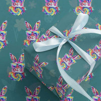 Colorful Tie Dye Bunny with Sunglasses Wrapping Paper Roll Cool Easter Rabbit Retro Hippie Vibe Graphic Gift