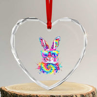 Colorful Tie Dye Bunny with Sunglasses Heart Crystal Glass Ornament Cool Easter Rabbit Retro Hippie Vibe Graphic Gift