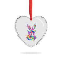 Colorful Tie Dye Bunny with Sunglasses Heart Crystal Glass Ornament Cool Easter Rabbit Retro Hippie Vibe Graphic Gift