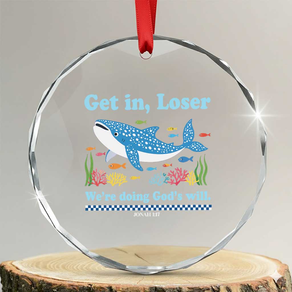 Colorful Whale Shark Christian Bible Jonah 1:17 Crystal Glass Ornament Funny Get In Loser We're Doing God's Will