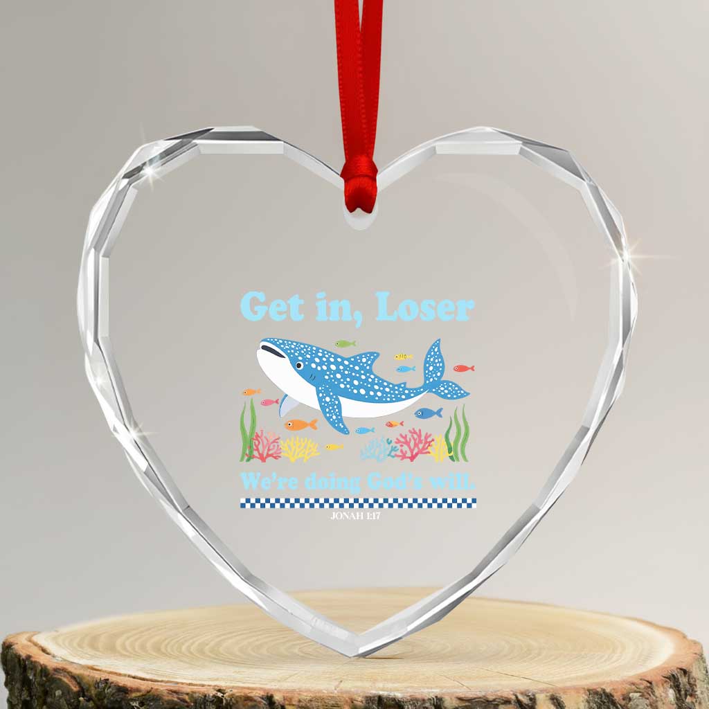 Colorful Whale Shark Christian Bible Jonah 1:17 Heart Crystal Glass Ornament Funny Get In Loser We're Doing God's Will