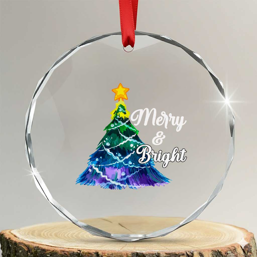Colorful Xmas Tree Merry And Bright Crystal Glass Ornament TS09