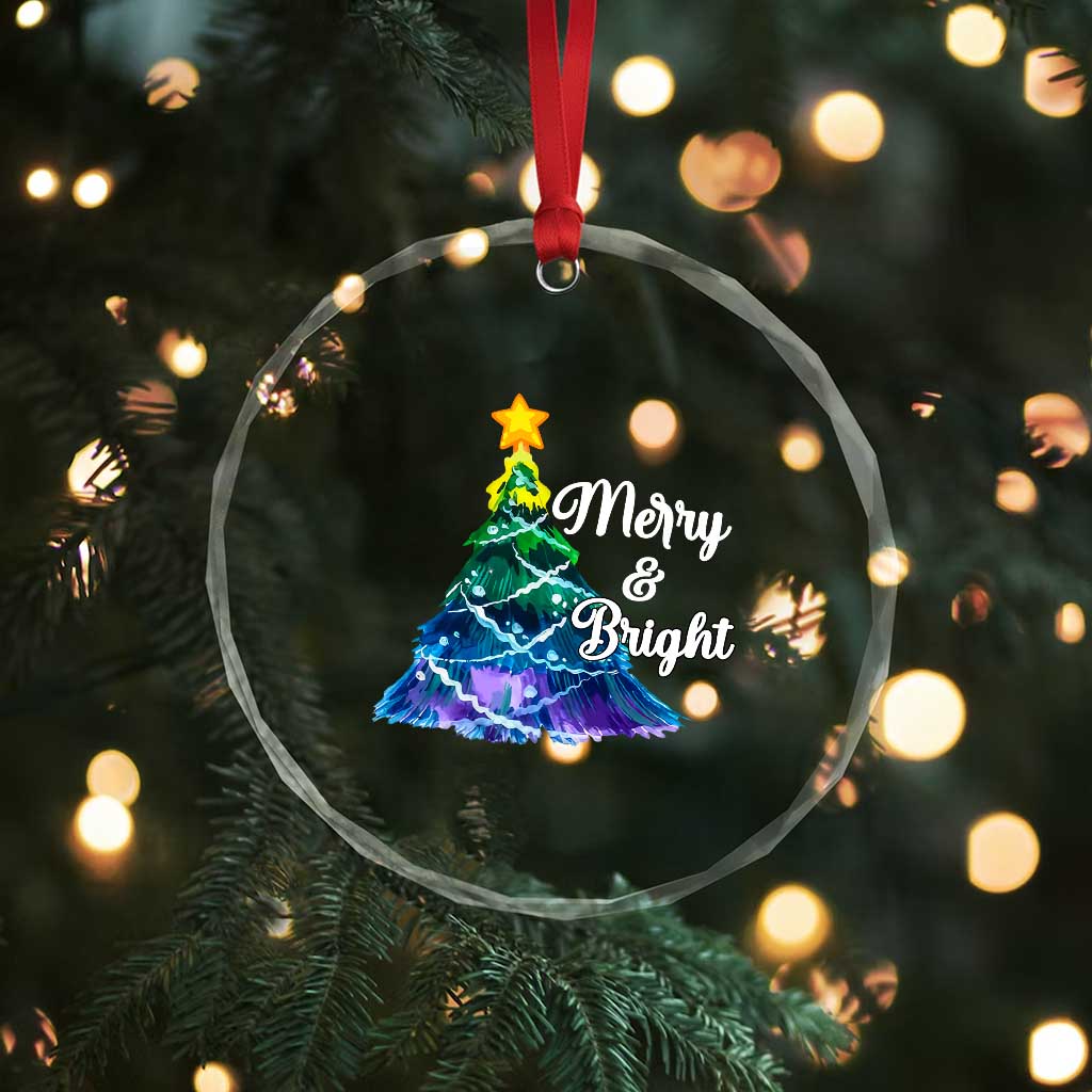 Colorful Xmas Tree Merry And Bright Crystal Glass Ornament TS09
